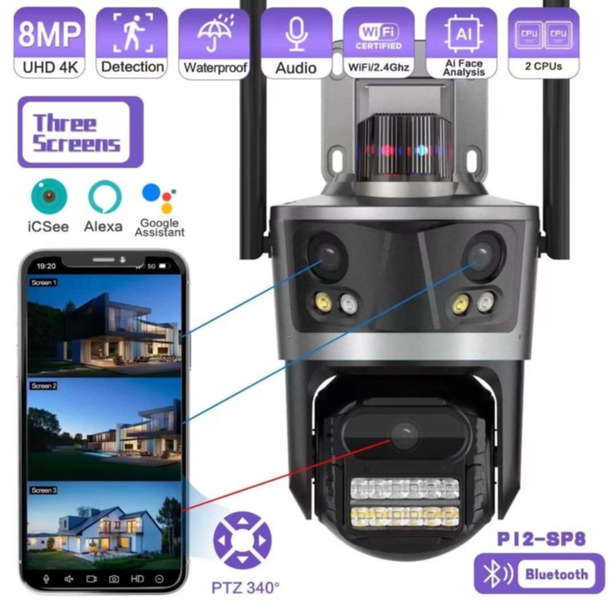 IP WI-FI KAMERA SA TRI OBJEKTIVA – 8MP UHD
