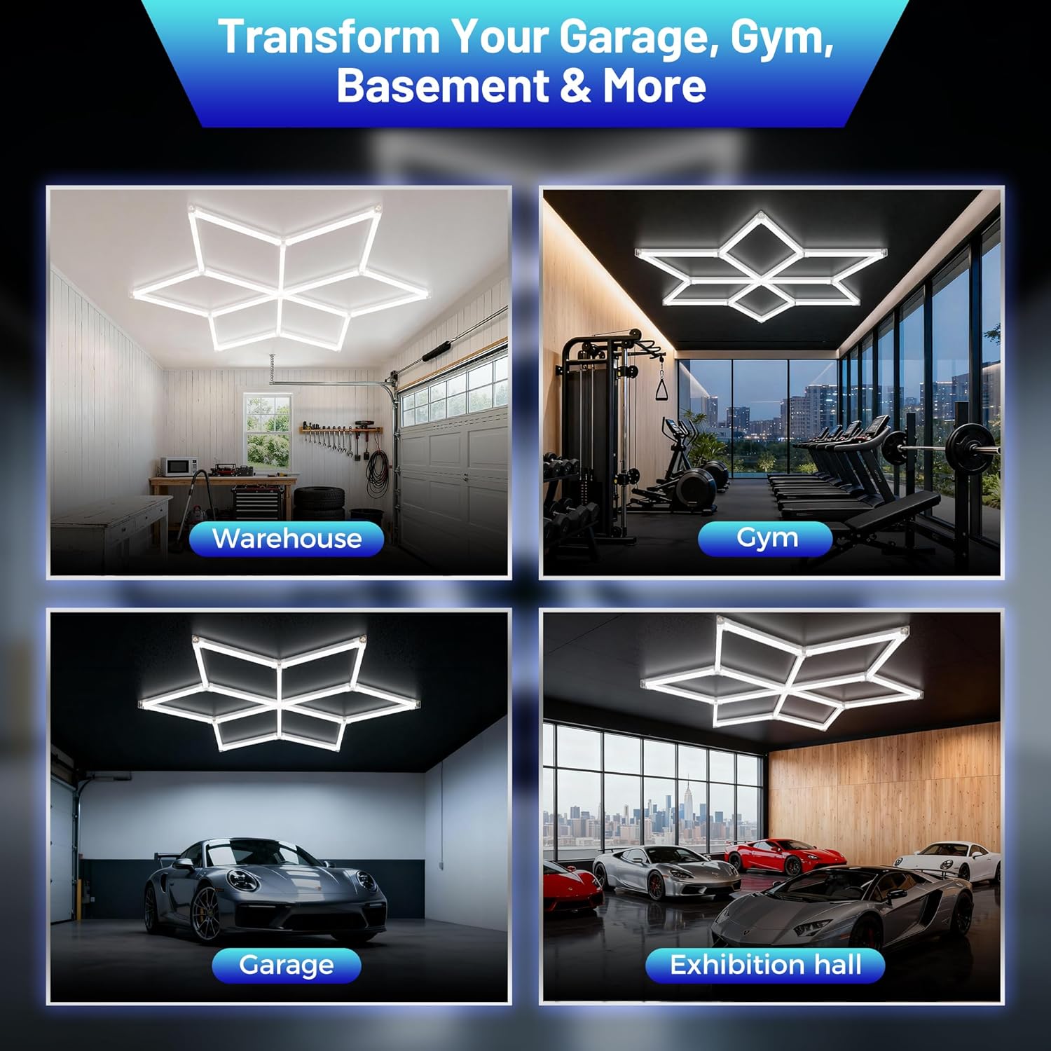 HEXAGON LED rasvjeta sa 6 polja za garaže, radionice i auto detailing — slika 2