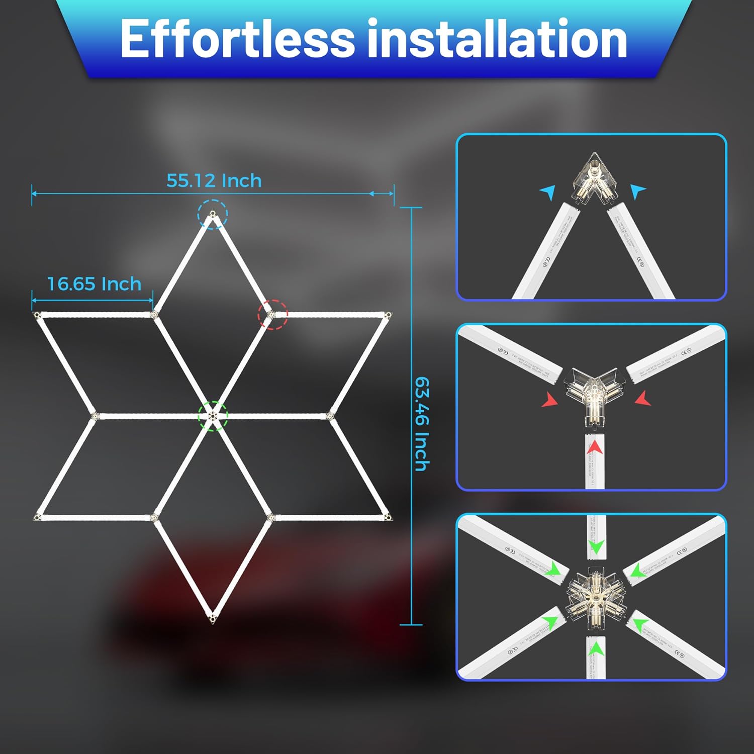 HEXAGON LED rasvjeta sa 6 polja za garaže, radionice i auto detailing — slika 3