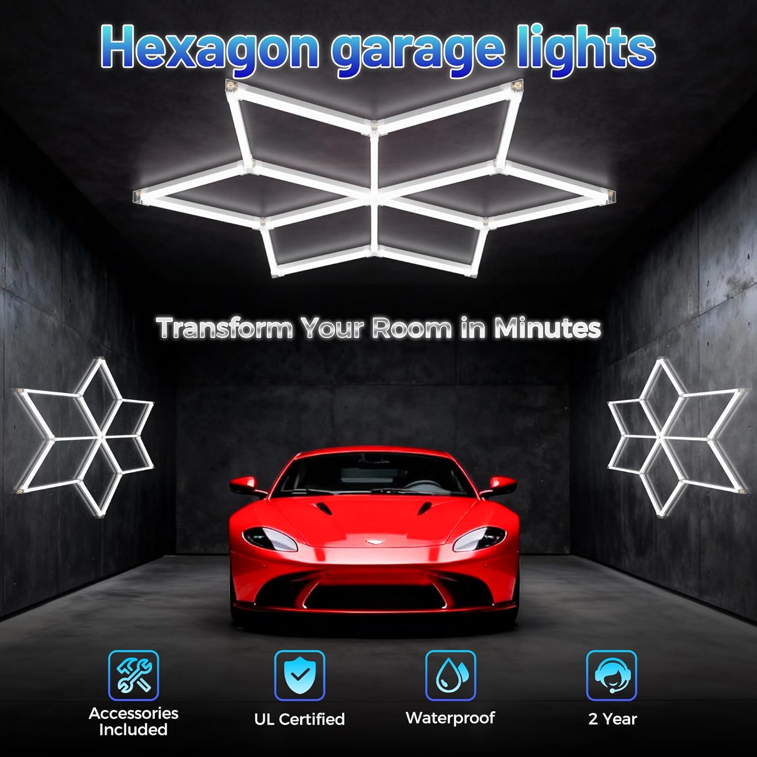 HEXAGON LED rasvjeta sa 6 polja za garaže, radionice i auto detailing — slika 5