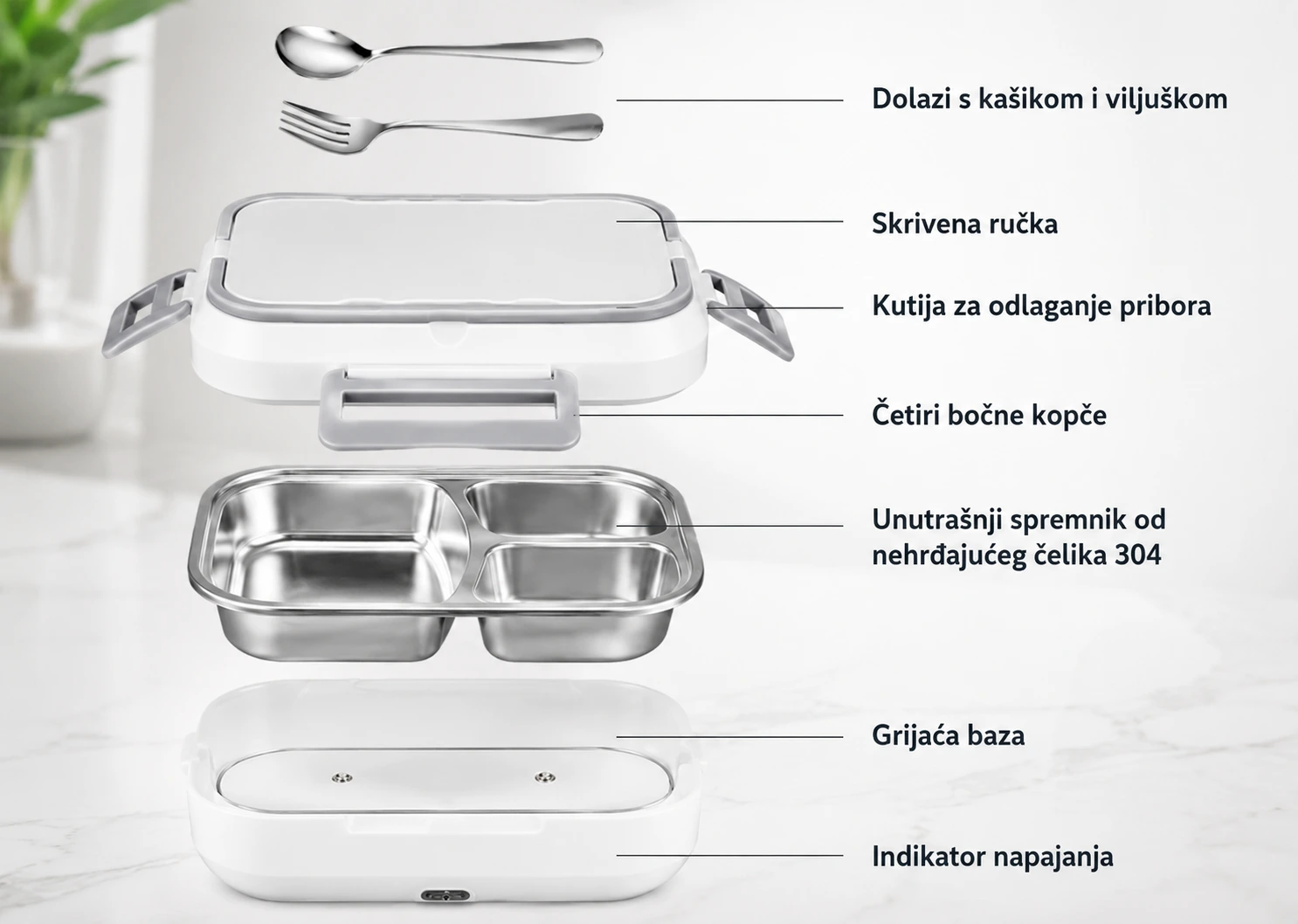Električna grijaća kutija Lunch Box 1,5L za hranu — slika 2