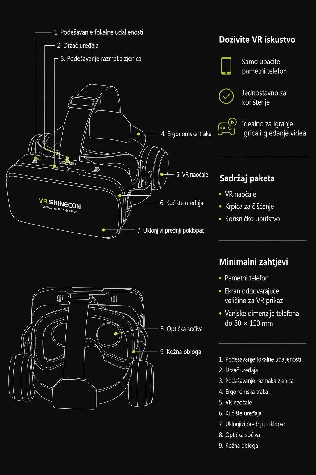 VR naočale sa slušalicama Shinecon za pametni telefon — slika 4
