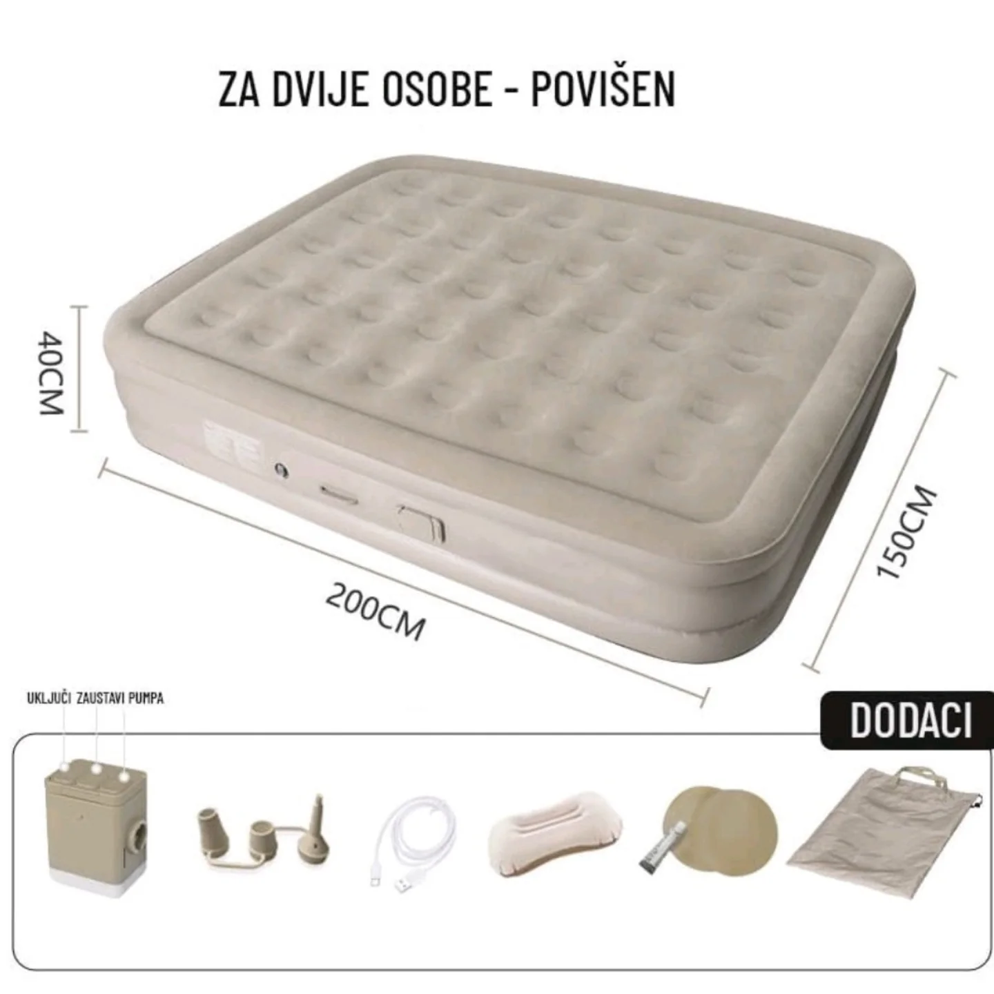 Madrac na napuhavanje 200x150 cm za spavanje i kampovanje — slika 2